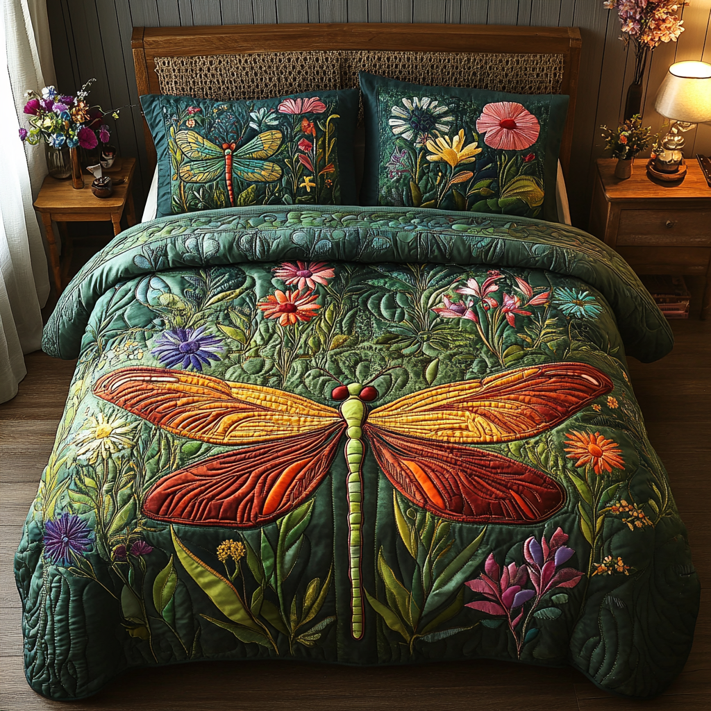 Ensemble de lit matelassé 3 pièces - Libellule