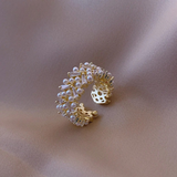 Bague rétro ajustable perles et cristaux dorés