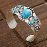 Bracelet rétro ouvert ajustable or blanc et turquoise