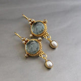 Boucles d'oreilles vintage verre bleu et perles