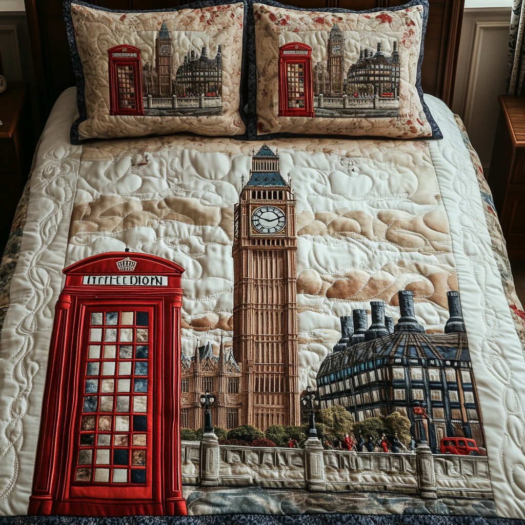 Ensemble de lit matelassé 3 pièces - Londres Vintage