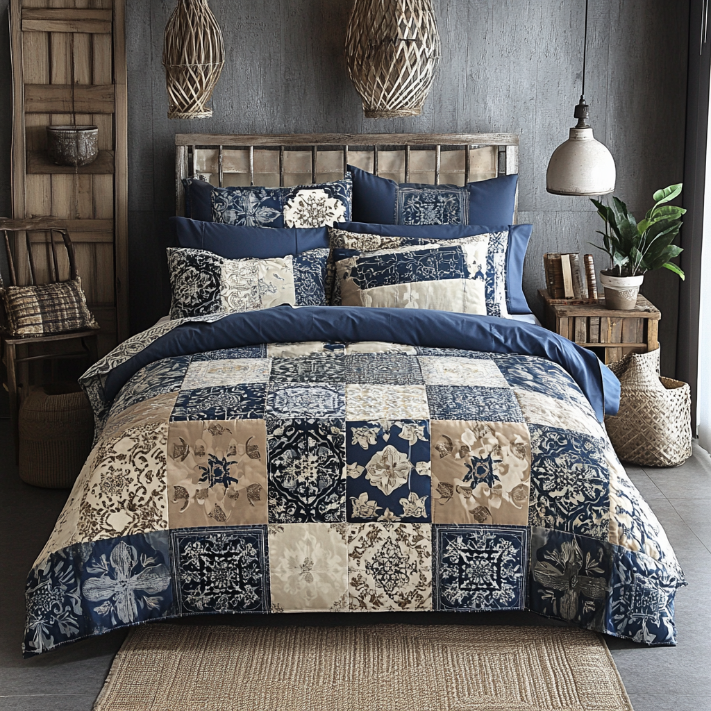 Ensemble de lit matelassé 3 pièces - Patchwork Vintage