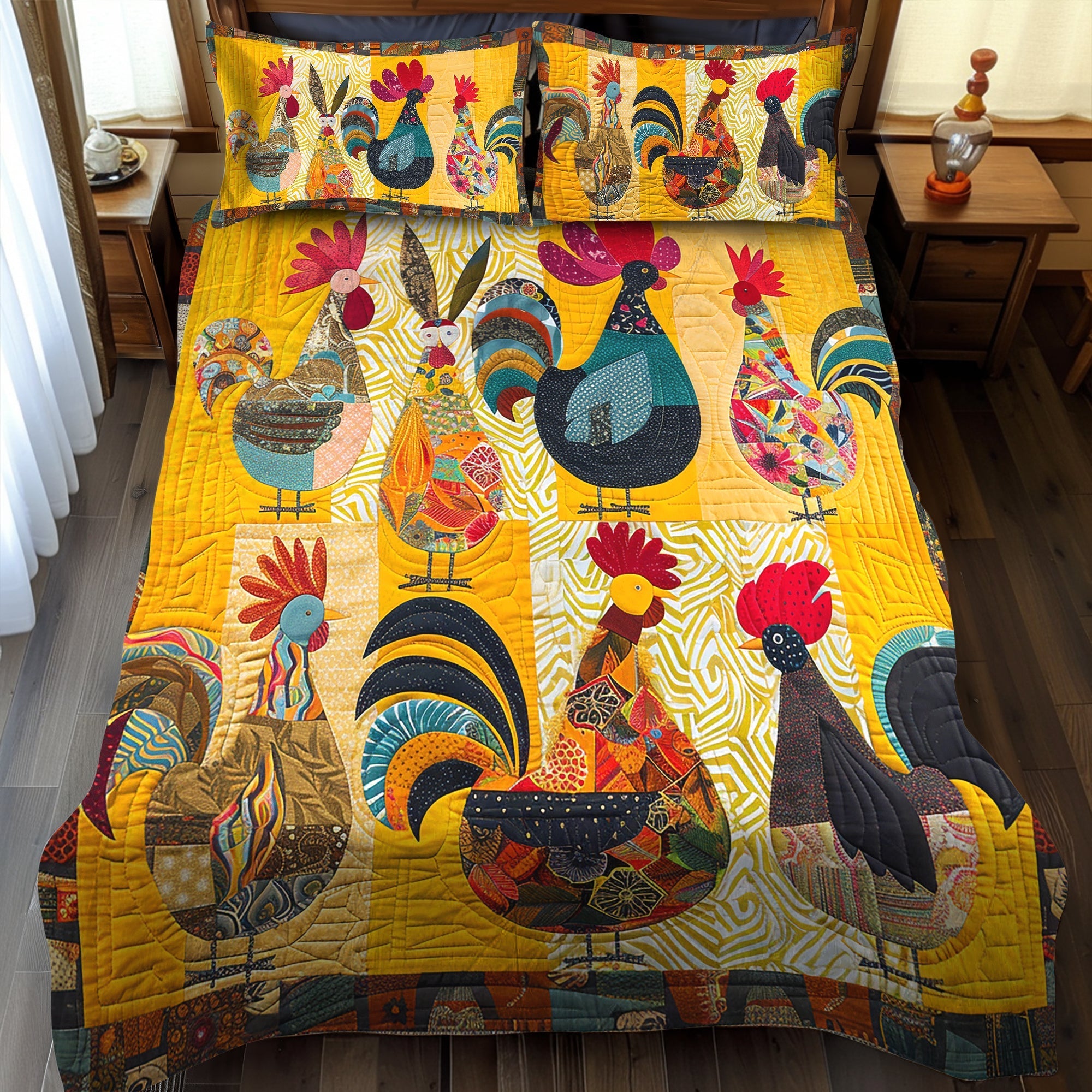 Ensemble de lit matelassé 3 pièces - Poules