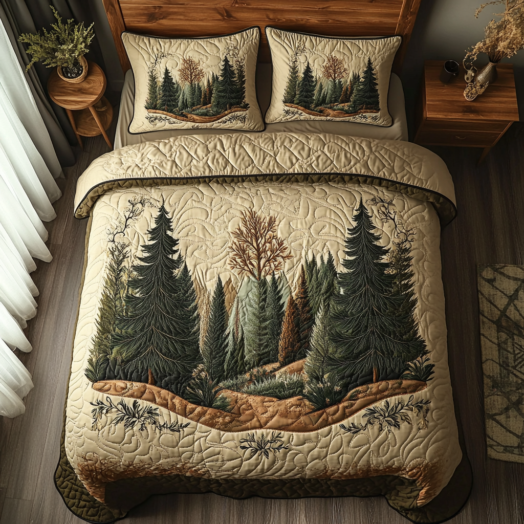 Ensemble de lit matelassé 3 pièces - Forêt II