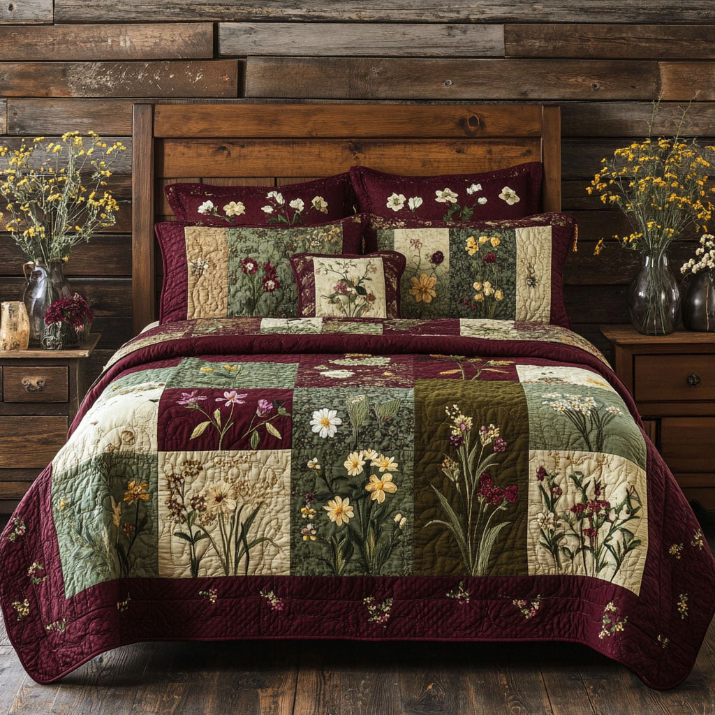 Ensemble de lit matelassé 3 pièces - Rêves de Fleurs Sauvages