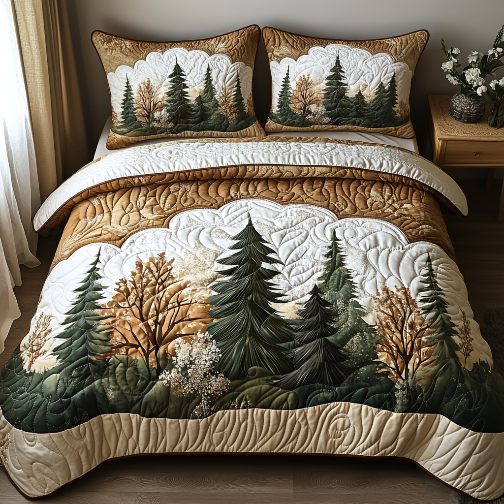 Ensemble de lit matelassé 3 pièces - Forêt II