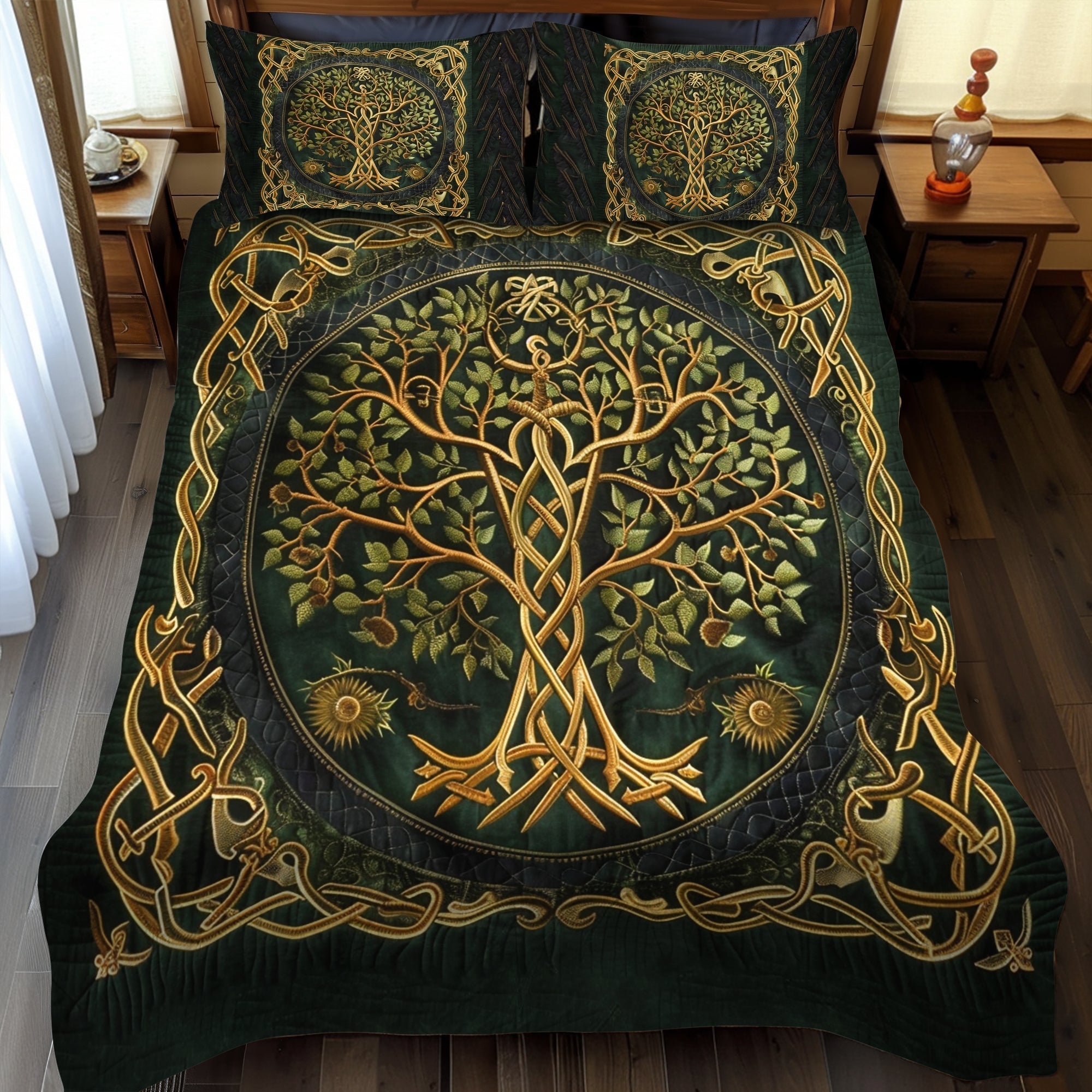 Ensemble de lit matelassé 3 pièces - Arbre de Vie Celtique
