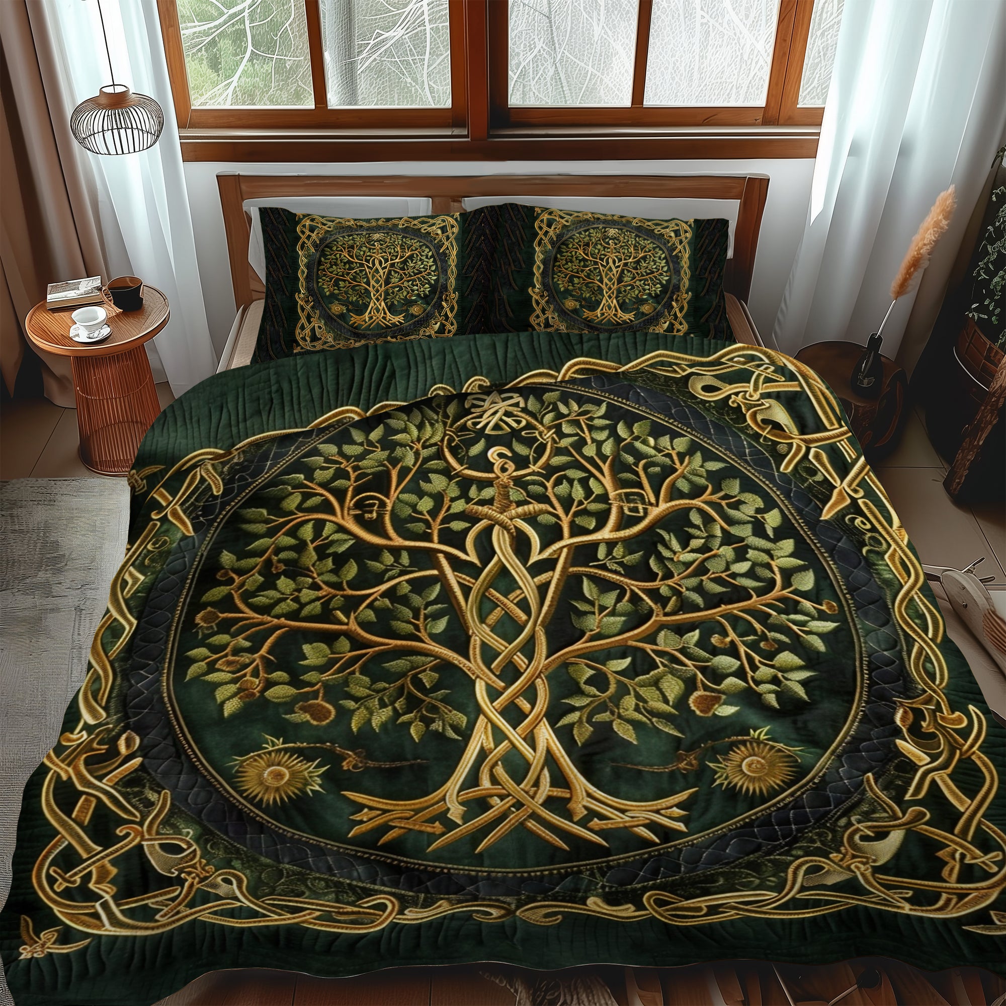 Ensemble de lit matelassé 3 pièces - Arbre de Vie Celtique