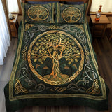 Ensemble de lit matelassé 3 pièces - Arbre de Vie Celtique Doré