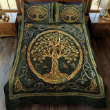 Ensemble de lit matelassé 3 pièces - Arbre de Vie Celtique Doré