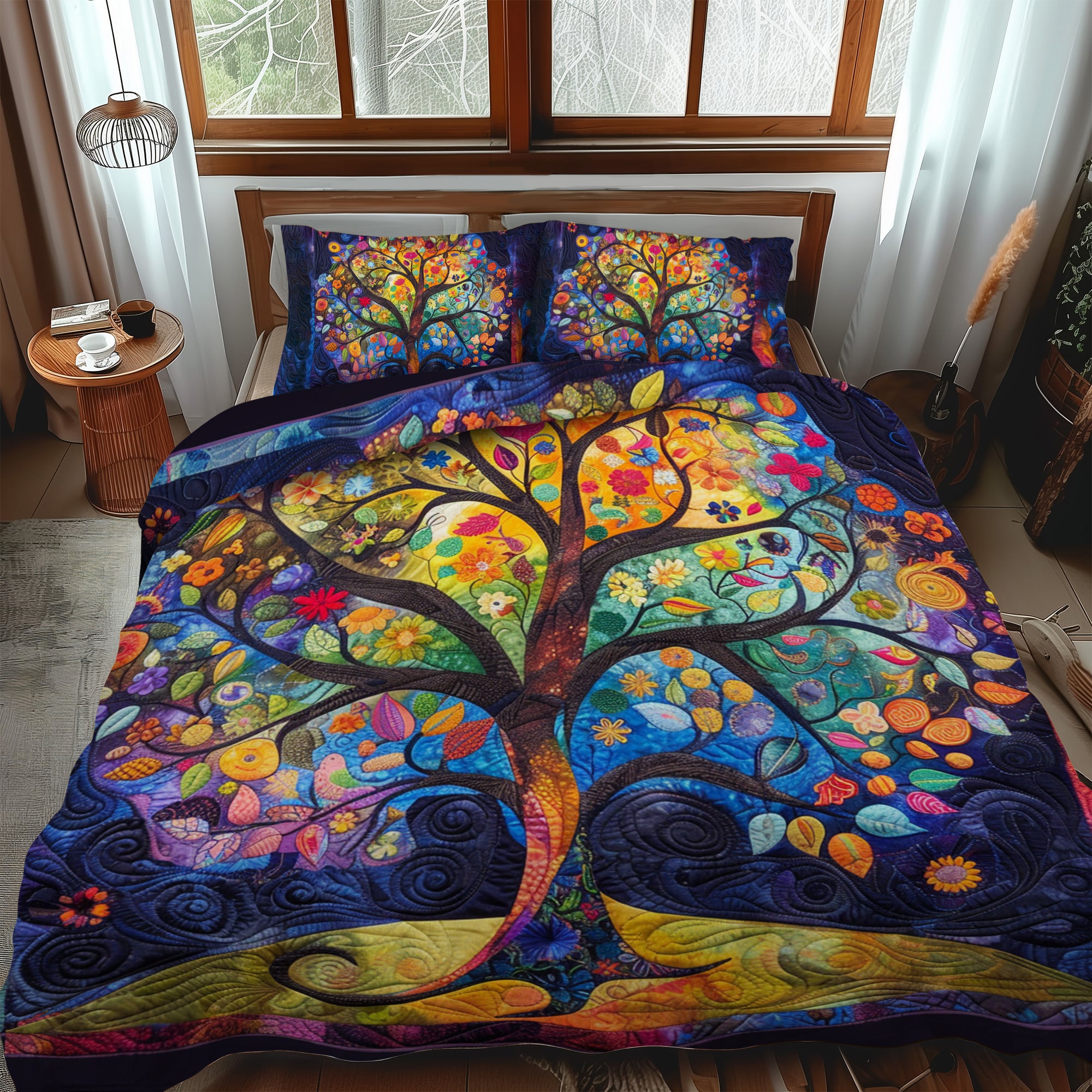 Ensemble de lit matelassé 3 pièces - Arbre de Vie Celtique Orné