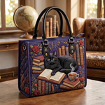 Sac à main - Livre & chat noir violet