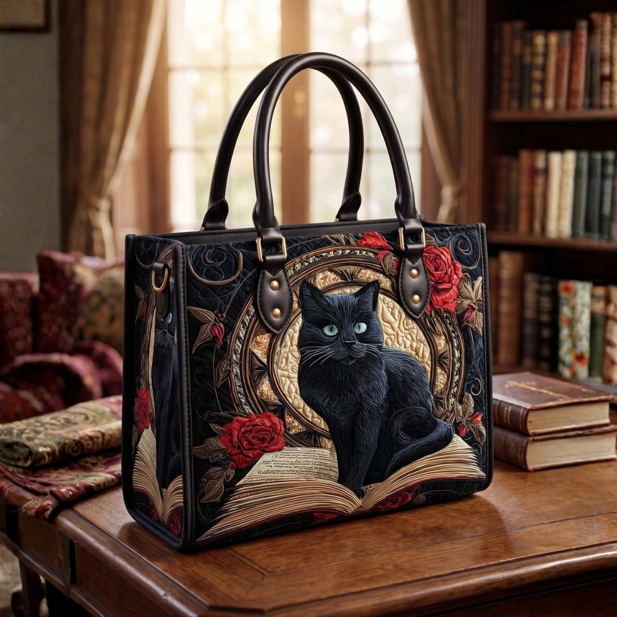 Sac à main - Livre & chat noir