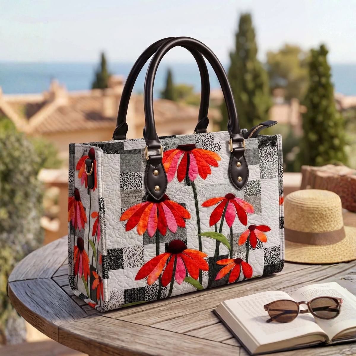 Sac à main - Fleurs de jardin contrastées
