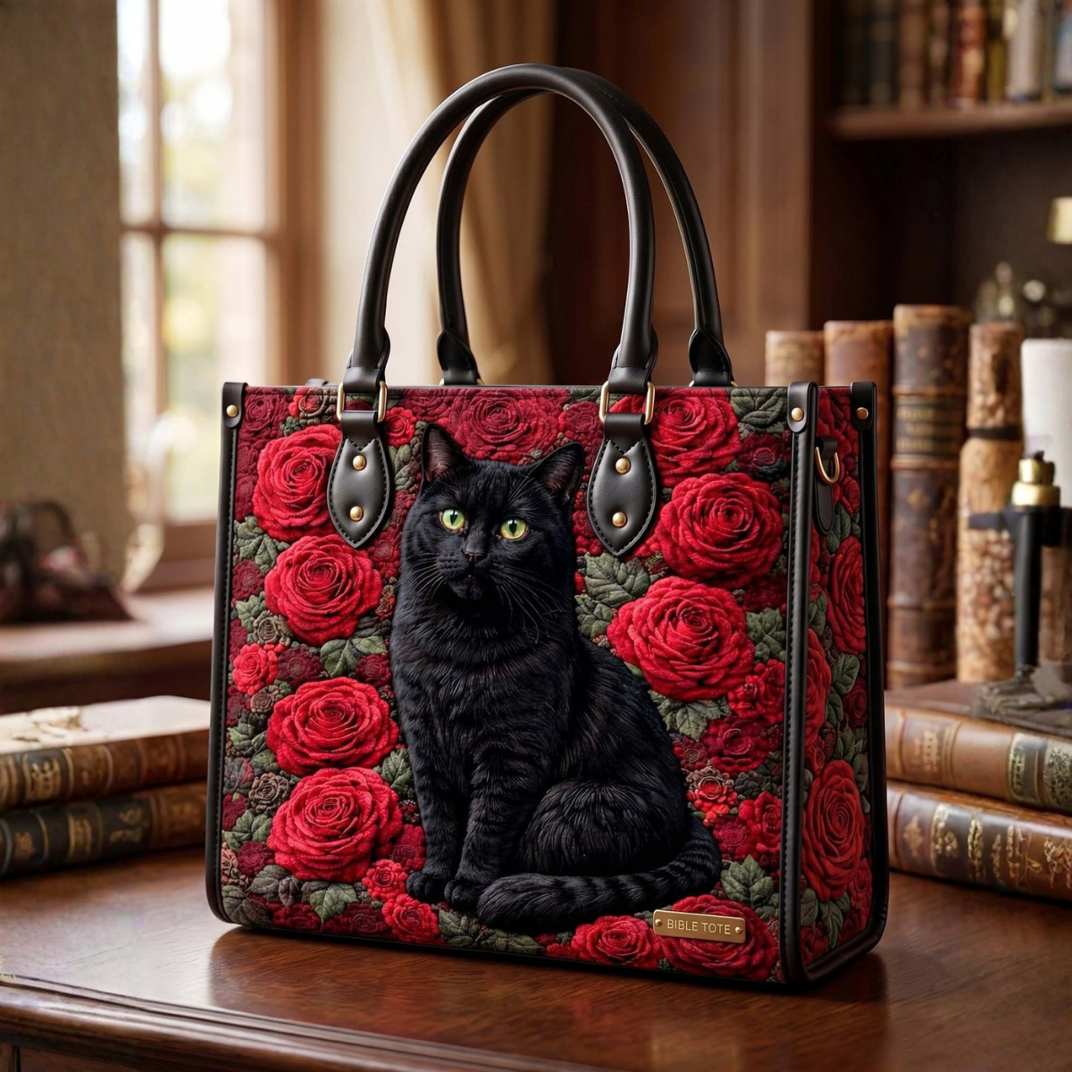 Sac à main - Rose & chat noir