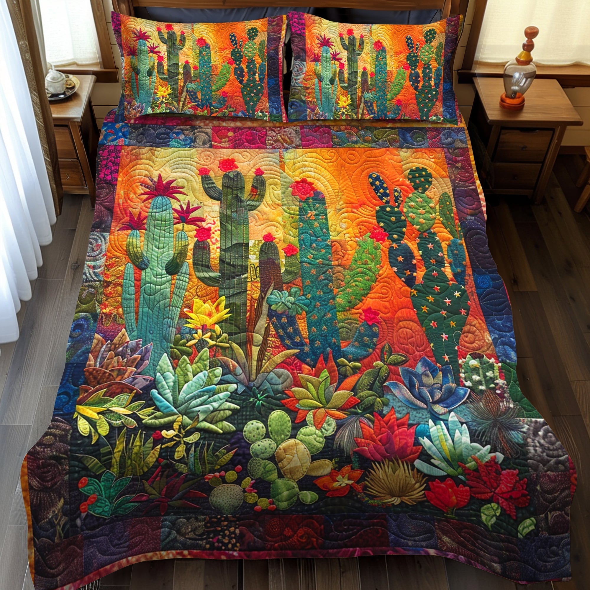 Ensemble de lit matelassé 3 pièces - Cactus Radieux