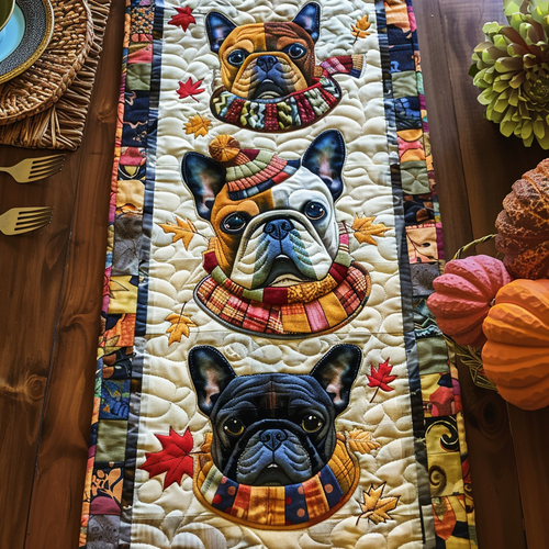 Chemin de table matelassé Bouledogue d'Automne