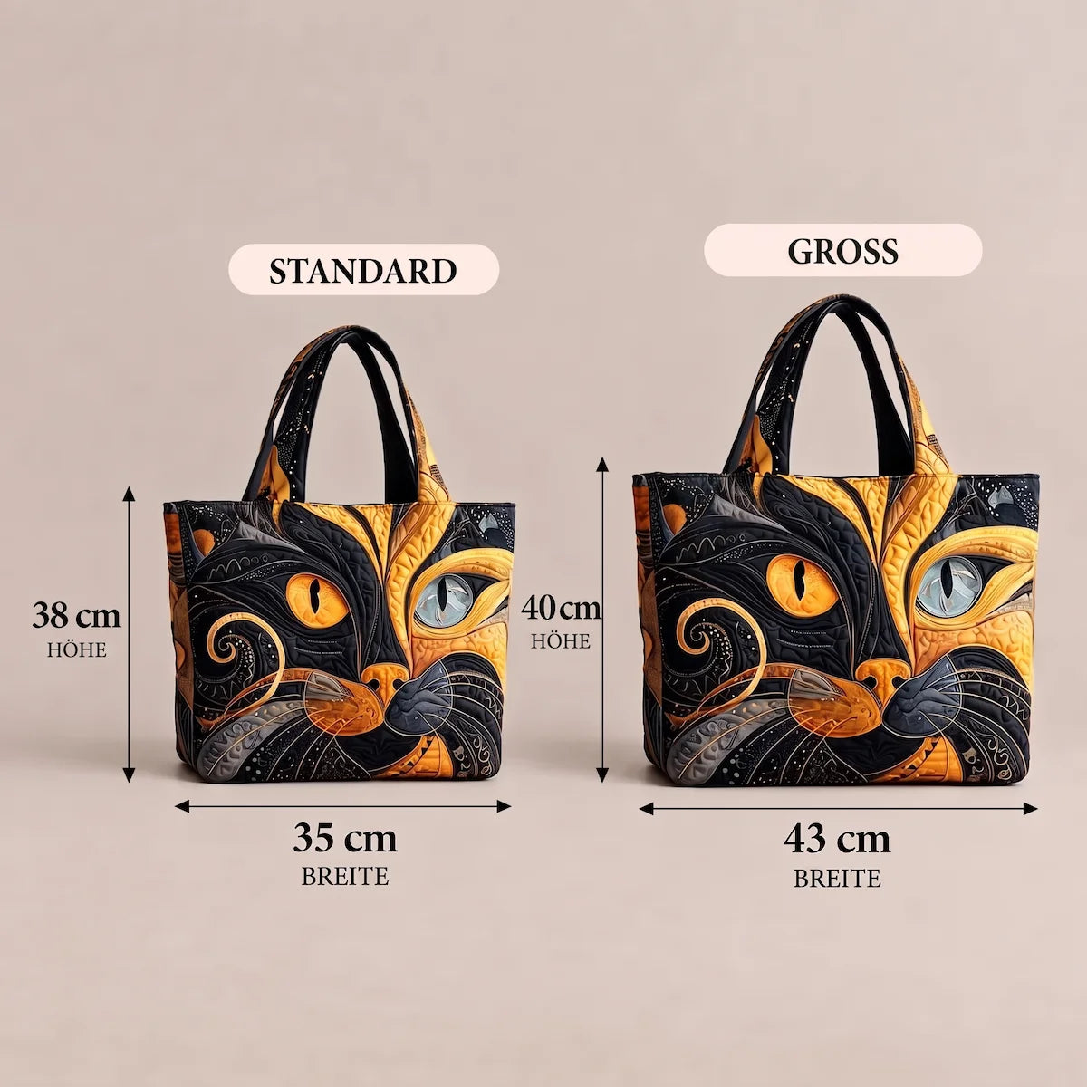 Grössentabelle – Standard 38 × 35 cm, Gross 43 × 40 cm [de]